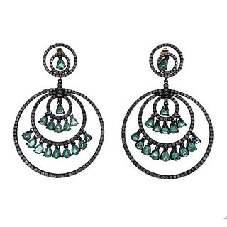 Silver 14k Gold Diamond Emerald Chandelier Earrings
