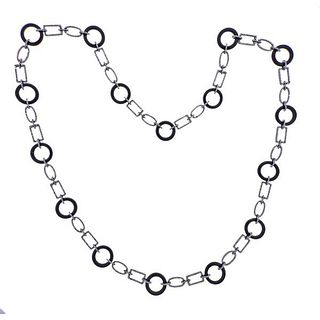 Sterling Silver Diamond Onyx Chain Necklace