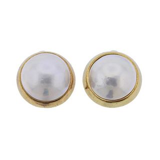 Gumps 18k Gold Mabe Pearl Earrings