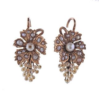 Antique 14k Gold Pearl Grape Vine Earrings