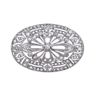 Midcentury Platinum Diamond Brooch  Pin