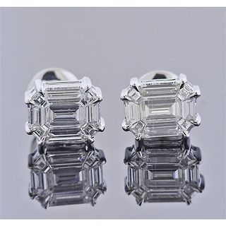 18k Gold Emerald Cut 0.71ctw Diamond Stud Earrings