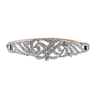 Midcentury 18k Gold Diamond Bangle Bracelet