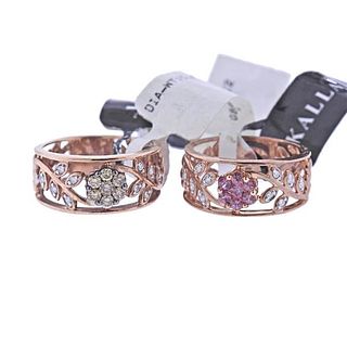 Kallati Gold Diamond Pink Sapphire Band Ring 2pc
