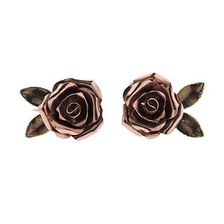 Krementz Retro 14k Gold Rose Flower Earrings