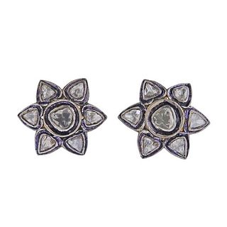 Silver Rose Diamond Stud Earrings