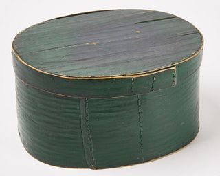 Oval Green Painted Box and Paint Decorated Treen