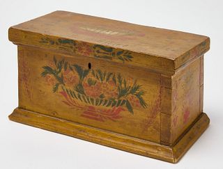 Yellow Painted Box with Basket of Flowers