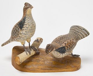 Pair of Carved Grouse