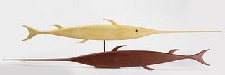 Two Contemporary Wood Swordfish Weathervanes