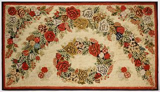 Large Floral Hooked Hearth Rug