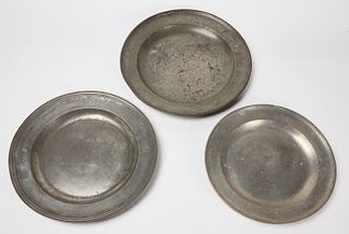 Three Large Early Pewter Chargers
