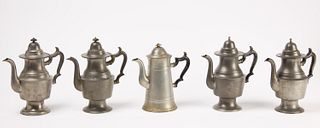 Five Dunham and Porter Pewter Coffee Pots