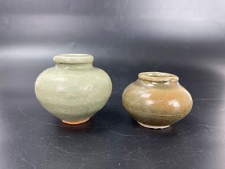 Two Yuan Dynasty Celandon Small Jars 