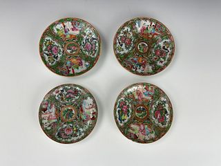 Antique Chinese Rose Medallion Porcelain Plates Set of Four