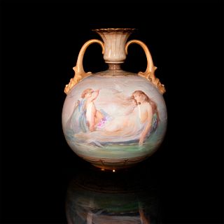 Royal Doulton George White Vase with a Maiden and Cherub
