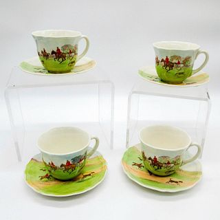 Set of 4 Royal Doulton, Teacups And Saucers, Hunting Scene