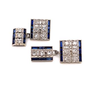 Art Deco Platinum Diamond Sapphire CufflinksÂ 