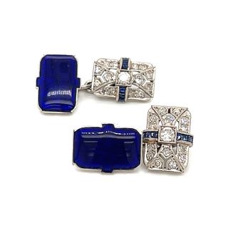 Art Deco 18k Platinum Diamond Sapphire CufflinksÂ 
