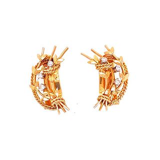 18k Gold Diamonds Retro Earrings