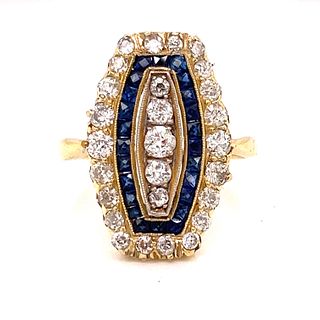 Art Deco 18k Platinum Diamond Sapphire RingÂ 