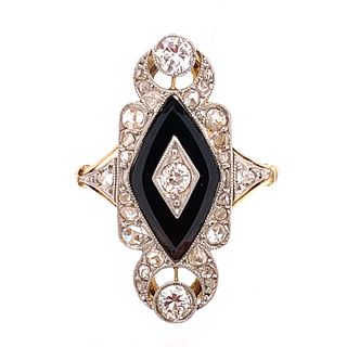 Art Deco 18k Platinum Diamond Onyx RingÂ 
