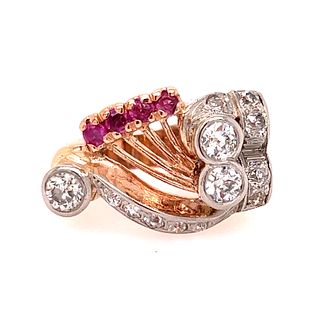 14k Diamond Ruby Chevalier Ring