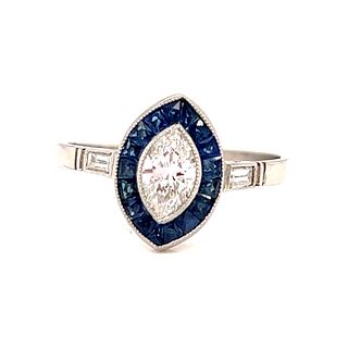 Platinum Diamond Sapphire Marquise Shaped Ring