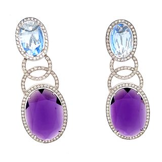 18K Diamond Amethyst Sapphire Long Earrings Â 