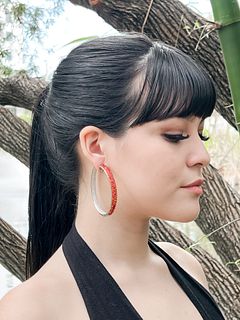 18k Orange Sapphire Diamond Hoops EarringÂ 