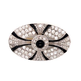 Art Deco Platinum Diamond Onyx BroochÂ 