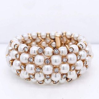 18k Diamond & Cultured Pearl Bangle
