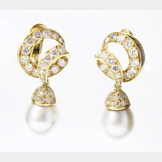 18K Diamond & South Sea Pearl Earrings