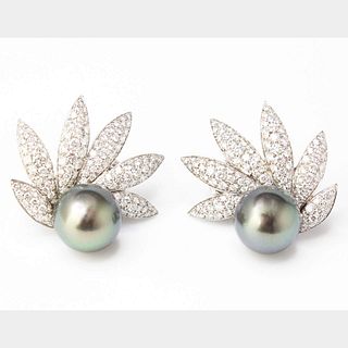 18k South Sea Pearl & Diamond Earrings