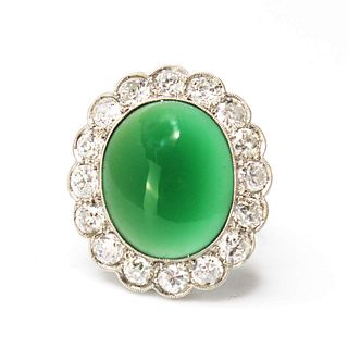 Platinum Green Onyx & Diamond Antique Ring