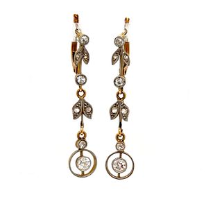 Art Nouveau 18k Platinum Diamond Dangle Earrings