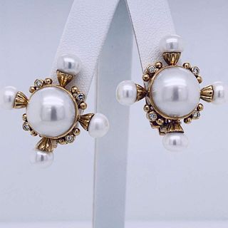 18k Pearl & Diamond Earrings
