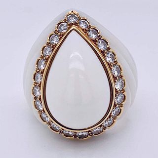 18k White Coral & Diamond Ring