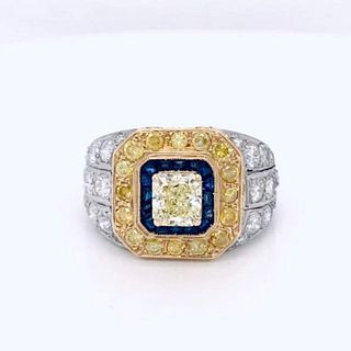 18k Fancy Diamond Sapphire Ring GIA Cert
