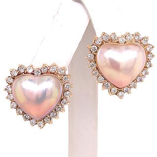 Mabe Pearl and Diamond Heart Earrings