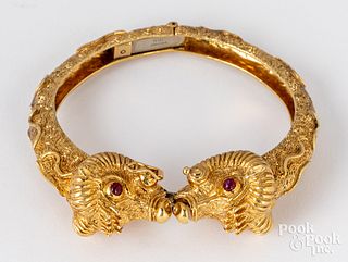 Cellino 18K gold rams head bangle bracelet