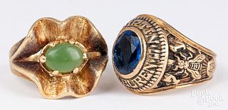 14K gold and jade ring, together with another ring