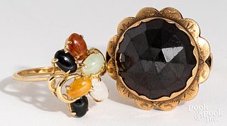 Two 14K gold and stone rings