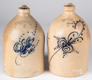 Two Vermont two gallon stoneware jugs, 19th c.