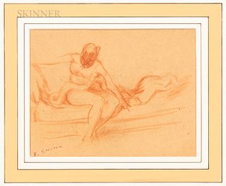 Everett Shinn (American, 1876-1953), Seated Nude with Head Lowered