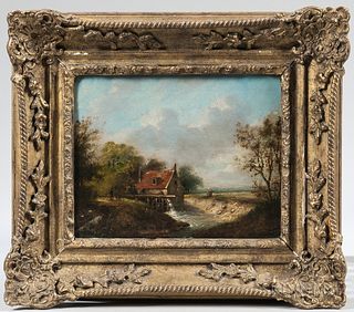 German School, 19th Century, Landscape View with Mill on the Banks of a Stream