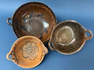 Three Redware Bowls