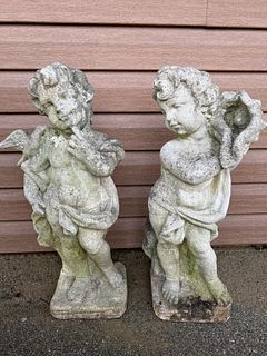 Pair of Concrete Putti Garden Figures
