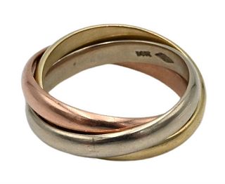 14 Karat Gold Trinity Style Ring, tricolor gold, size 4 1/2, 5.7 grams.
