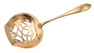 14 Karat Gold Strainer Spoon, length 4 1/2 inches, 18.7 grams.